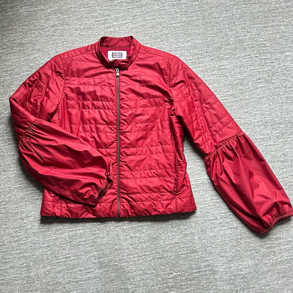 Etcetera women’s Red Quilted snap Collar Zip Jacket spring lightweight jacket.